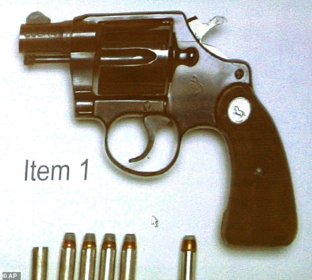 The Colt revolver found near Lana Clarkson's body is seen here in an evidence photo presented during the trial