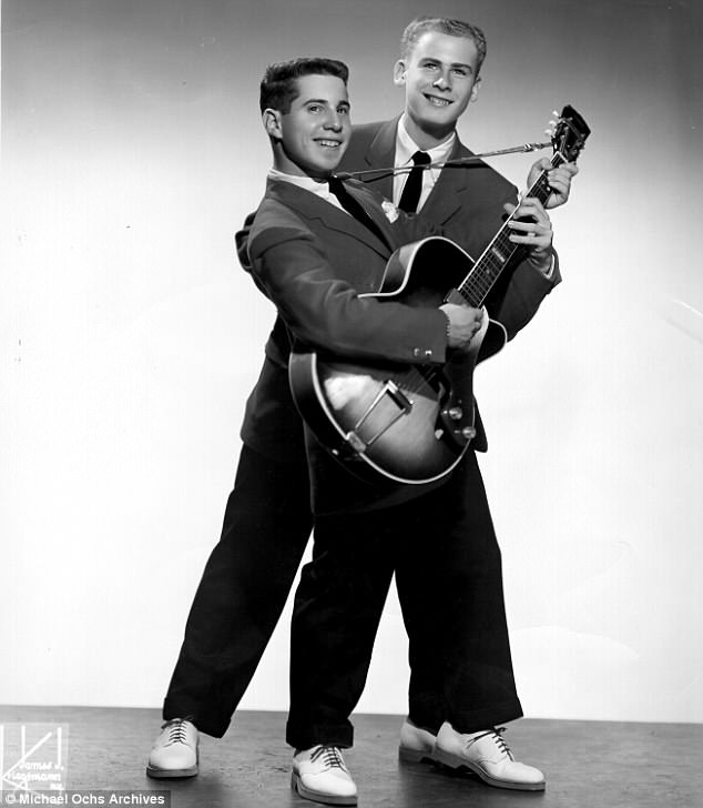 Simon first saw Garfunkel in 1951 at an assembly in their school when they were in the fourth grade. They attended the same high school and began to play music together. The pair are pictured together in 1957