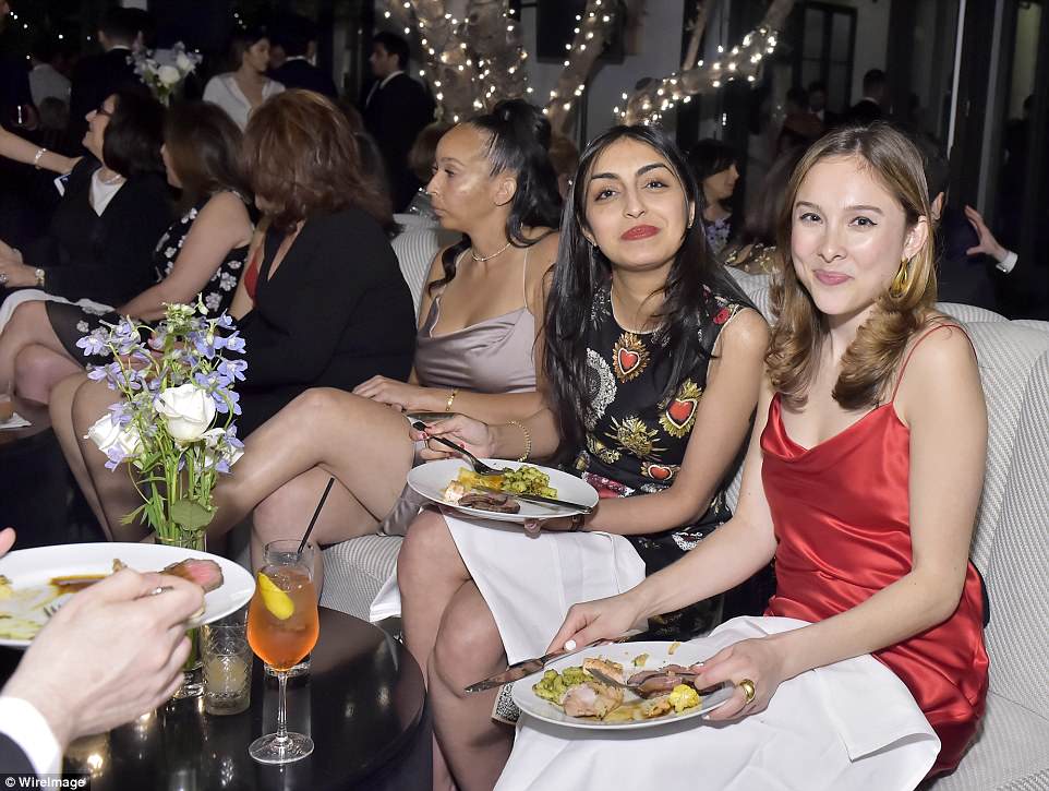 Guests enjoyed cocktails and food at the rooftop party, taking in the lavish surroundings and LA skyline for the celebrations at the party
