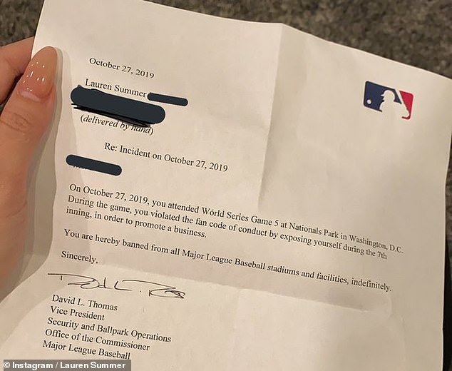 MLB no perdió el tiempo enviando cartas a las dos mujeres diciéndoles que estaban prohibidas