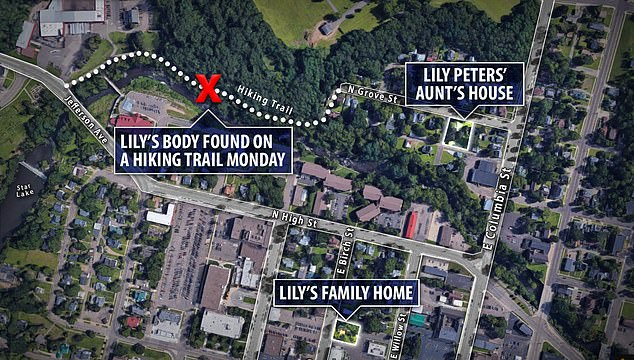 El cuerpo de la niña fue encontrado en una ruta de senderismo a menos de una milla de la casa de su tía, cerca de donde se descubrió su bicicleta.