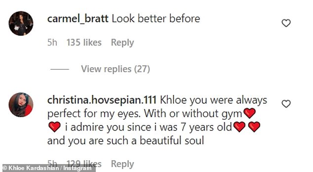 Comentarios: los fanáticos notaron la pérdida de peso de Khloe al comentar sus publicaciones de Instagram.  Algunos sintieron que tenían que decirle que estaba bien sin perder peso
