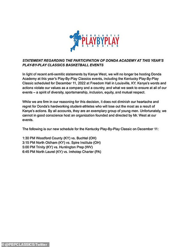 En un comunicado anunciando su decisión de eliminar al equipo del calendario de esta temporada, Play By Play Classics dijo que las declaraciones y acciones controvertidas recientes de West violaron los valores de su organización.