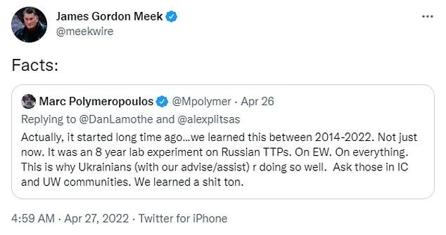 El último tuit de Meek del 27 de abril, la mañana del ataque, fue sobre cómo Estados Unidos estaba ayudando a Ucrania en su guerra contra Rusia.
