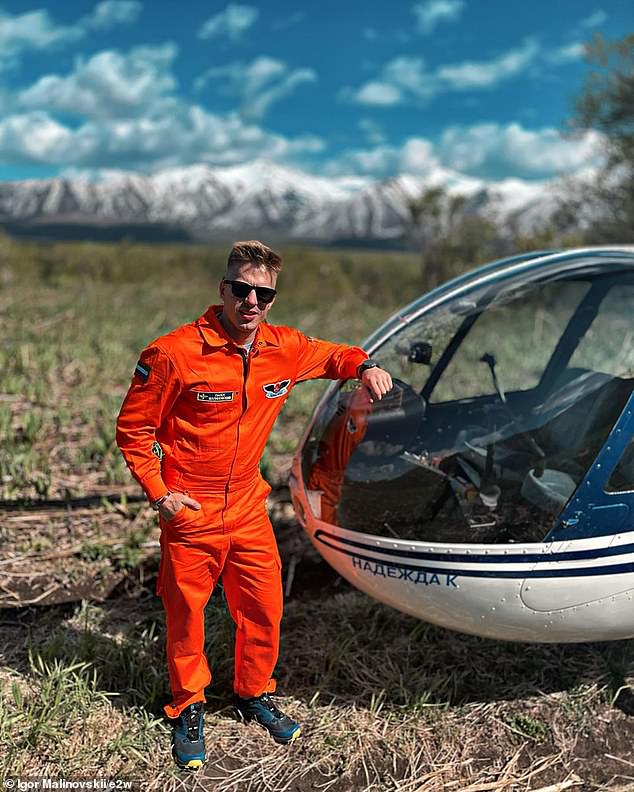 El exatleta Igor Malinovskii (en la foto), de 25 años, pilotaba un helicóptero Robinson en la popular región turística de Kamchatka cuando se estrelló el sábado 16 de julio.