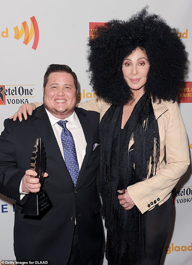 Madre e hijo: Chaz y Cher vistos en 2012 en la 23.ª edición anual de los GLAAD Media Awards
