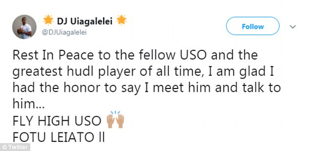 DJ Uiagalai, mariscal de campo de St John Bosco High School en California, publicó: “Descanse en paz, compañero de USO y el mejor jugador de hudl de todos los tiempos.