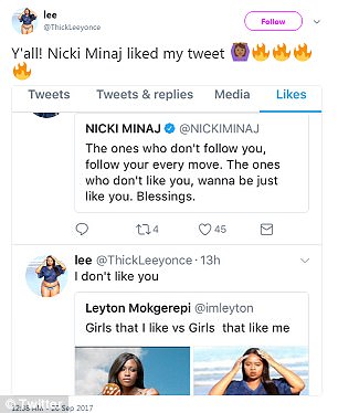 Asombroso: el tuit de Lesego incluso le gustó a Nicki Minaj y Ariana Grande