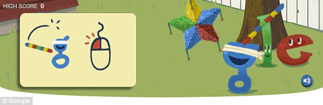 La compañía también agregó un juego llamado Birthday Piñata, que celebró el 15.º aniversario de Google en 2013 (en la foto)