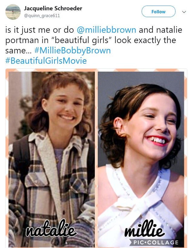 Idéntico: en otro tuit de comparación, alguien señaló cuánto se parece Millie al personaje interpretado por Natalie en Beautiful Girls de 1996.