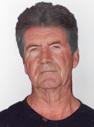 Simon, menos el cirujano!  Cómo se vería realmente el magnate de X Factor sin un estiramiento facial y 'demasiado Botox', según un software facial antienvejecimiento, antes de cumplir 60 años (izquierda)